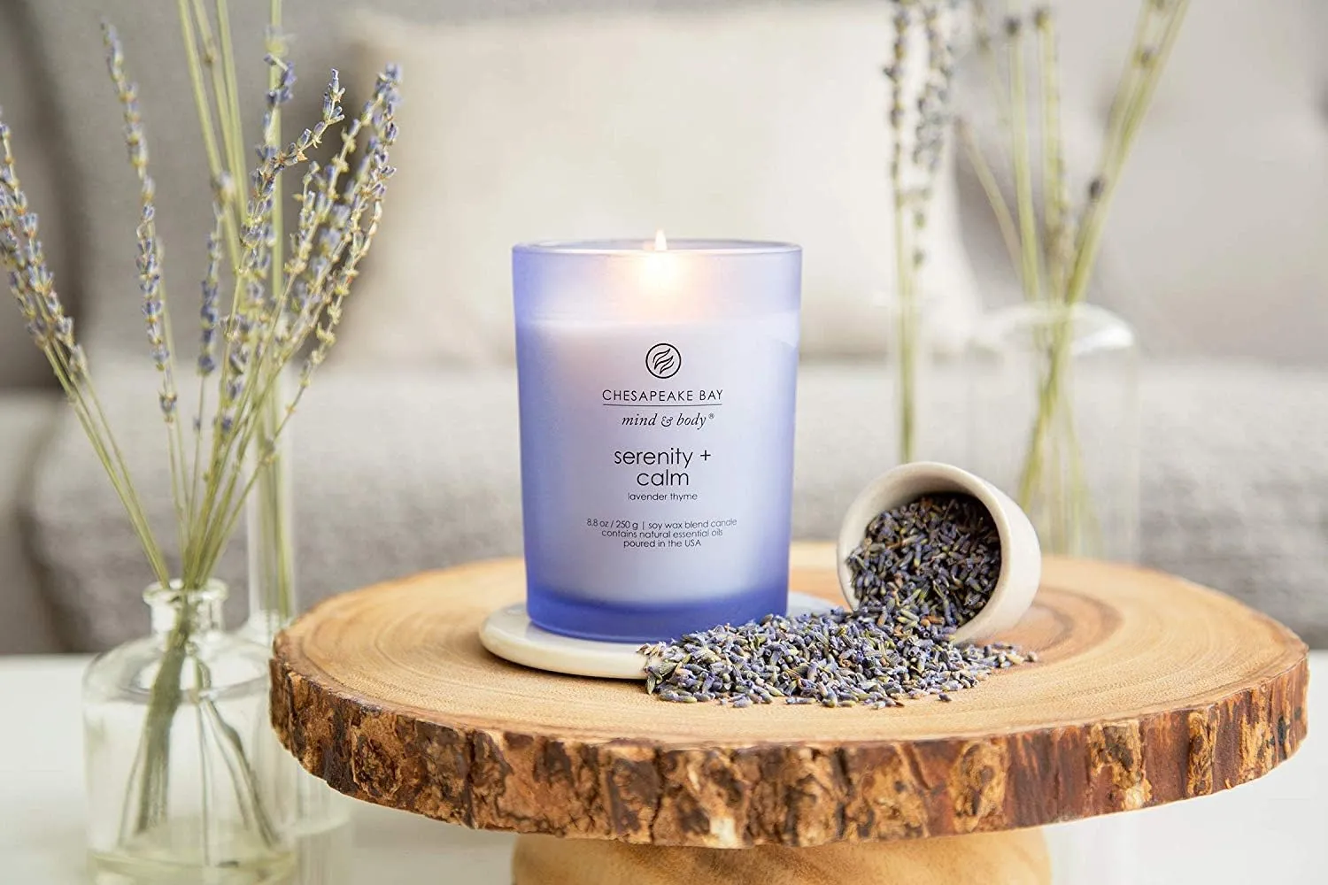 Chesapeake Bay Candle Medium Jar Scented Candle Serenity   Calm (Lavender Thyme) Home Décor Orange Gifting Idea Burn Time of 50 Hours
