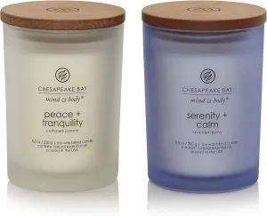 Chesapeake Bay Medium Jar Candles Duo - Peace   Tranquility (Cashmere Jasmine) and Serenity   Calm (Lavender Thyme), Home Decor