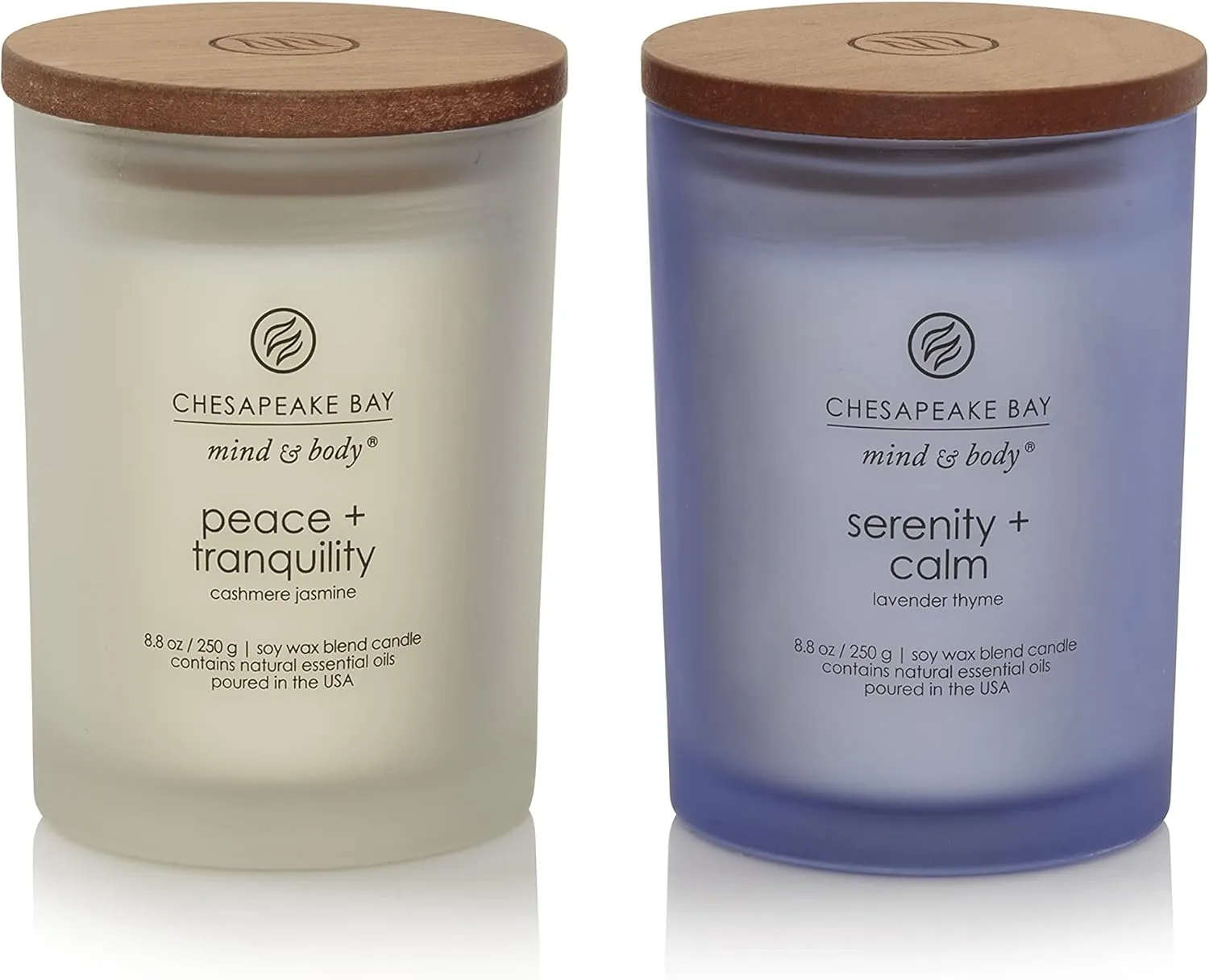 Chesapeake Bay Medium Jar Candles Duo - Peace   Tranquility (Cashmere Jasmine) and Serenity   Calm (Lavender Thyme), Home Decor