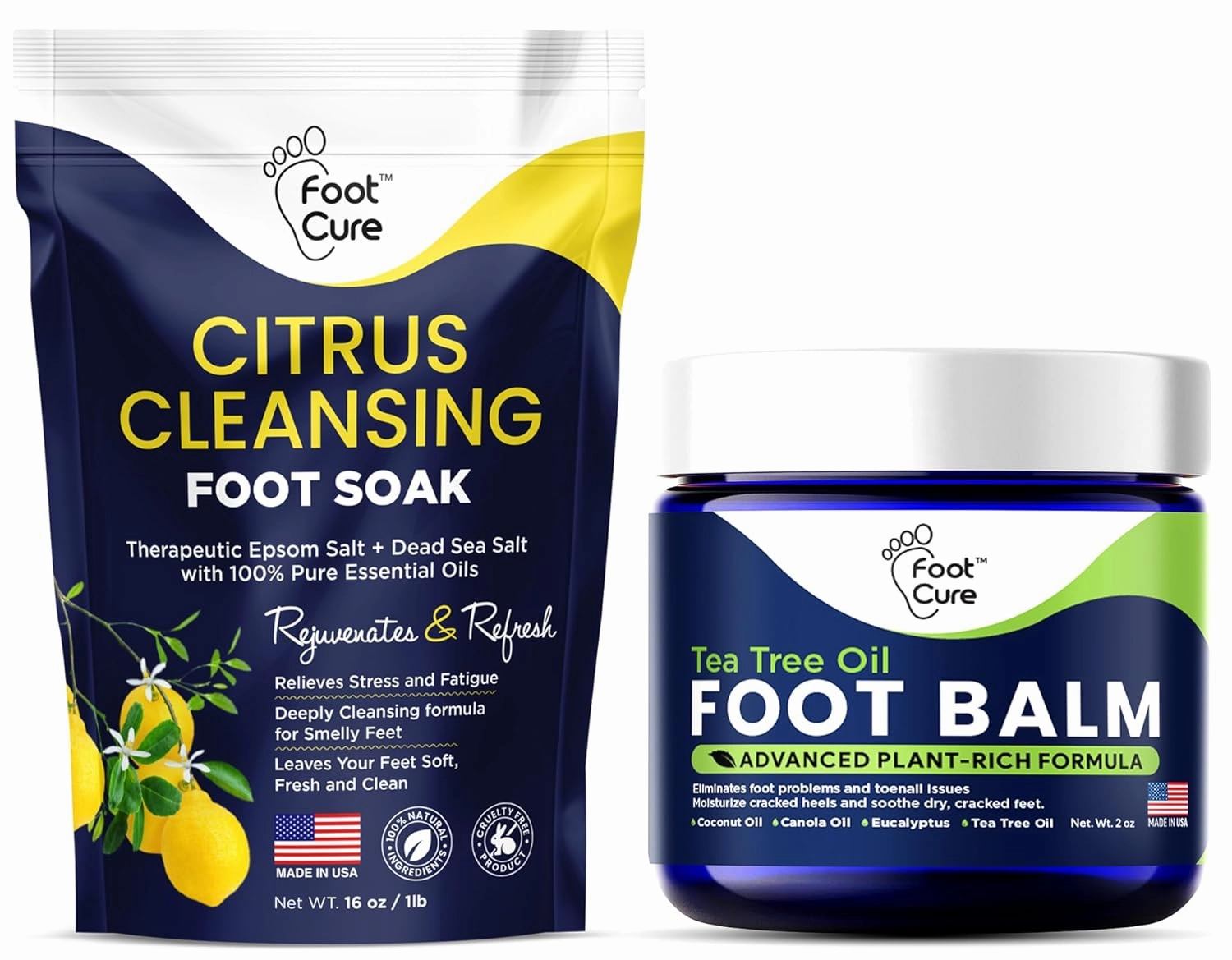 Citrus Detox Foot Soak with Epsom Salts Tea Tree Oil Foot Balm/ Moisturizer For Dry Cracked Feet - Instantly Hydrates & Soothes Irritated Skin & Athletes Foot