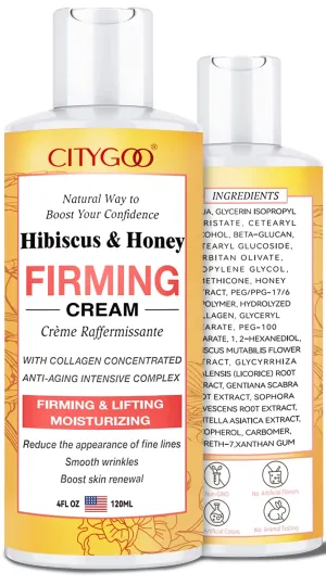 CITYGOO Hibiscus and Honey Firming Cream - Neck Firming Cream - Reduces the Look of Neck Lines - Best Gift for Mom Tightens & Smooths - With Collagen & Hyaluronic Acid -4 FL OZ