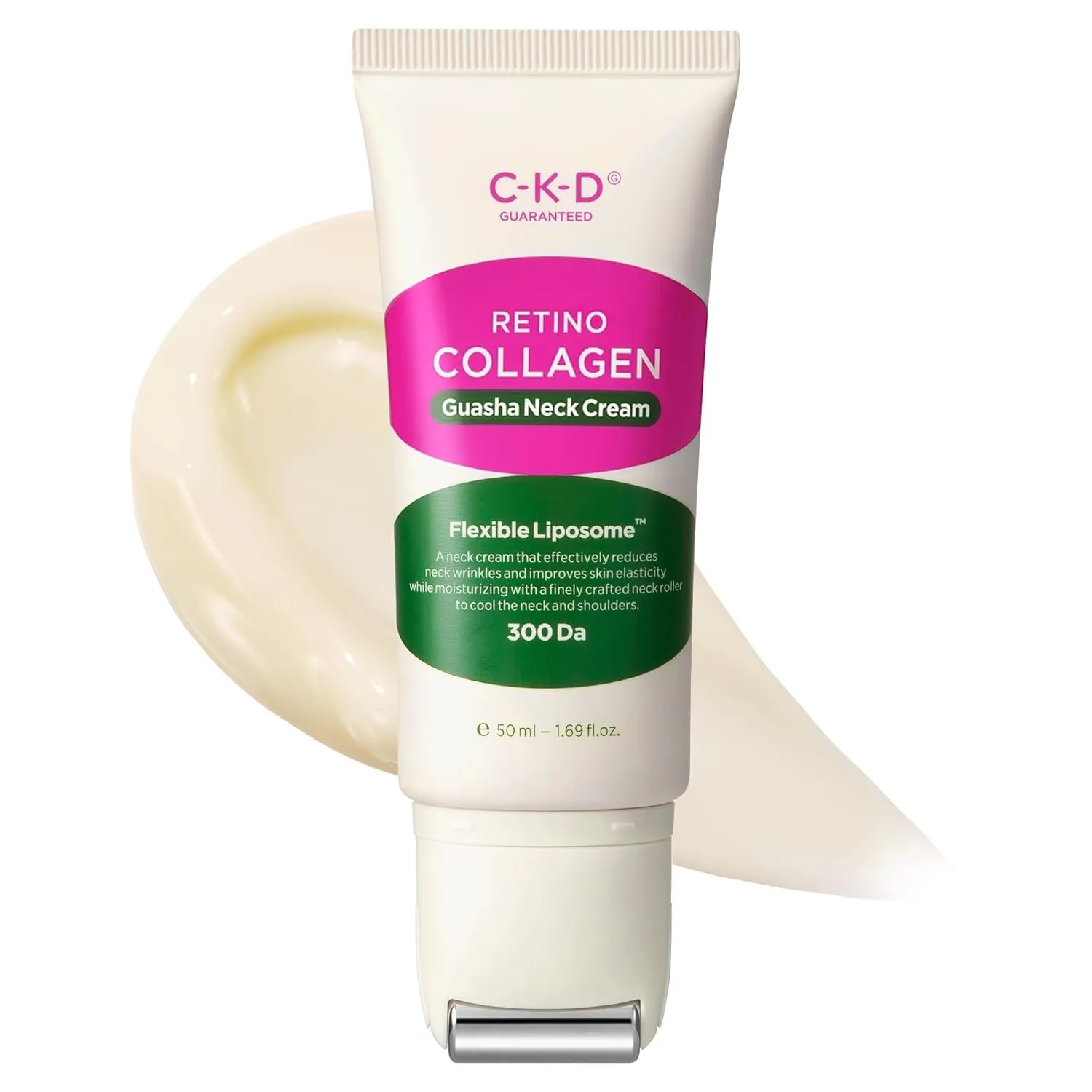 CKD Retinol Collagen Neck Cream with Gua Sha Massage Roller - Anti Aging Firming Cream for Neck & Jawline Lifting, Double Chin, and Décolleté Wrinkle Care. Korean Skincare. 1.69 fl oz
