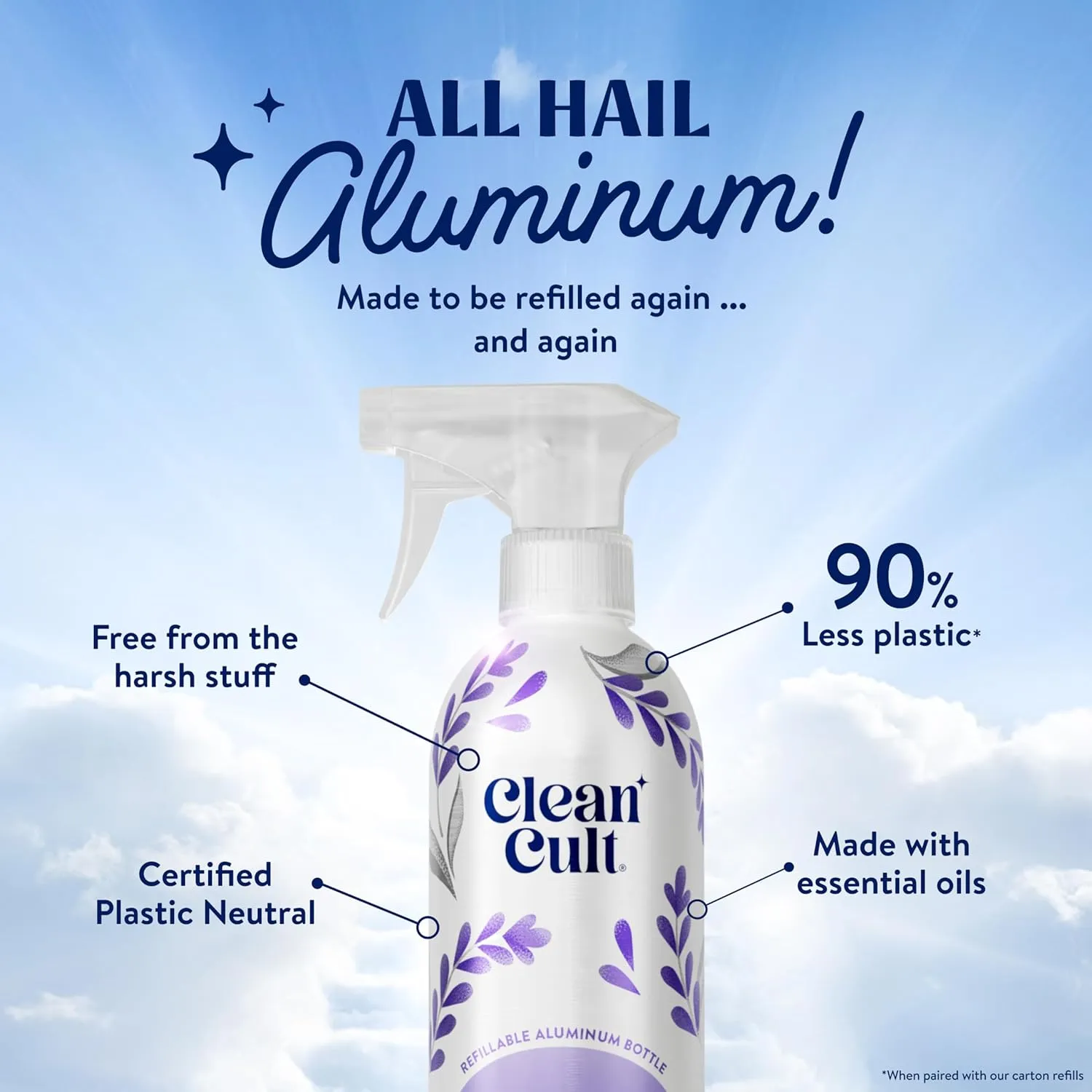 Cleancult - Wild Lavender - All Purpose Cleaner - Refillable Aluminum Bottle - Cleaner Spray that Removes Dirty & Grime - 16 oz - 3 Pack