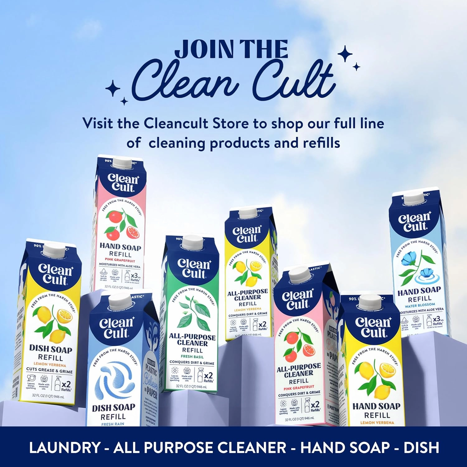 Cleancult Liquid Hand Soap Refills - Wild Lavender - Moisturizes Dry & Sensitive Skin -Made with Aloe Vera & Lavender Essential Oils - Eco Friendly - Paper-Based Packaging - 32 oz/3 Pack