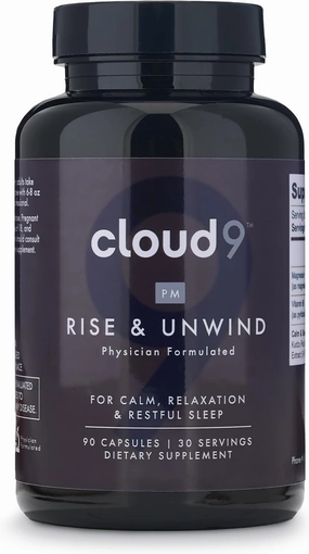 Cloud9 Rise & Unwind PM - Nighttime Wellness Supplement for Relaxation & Rest - Sleep Support Supplement with Herbal & Vitamin Blend for Calm, Restful Sleep - 90 Capsules, 60g