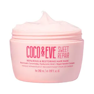 Coco & Eve Sweet Repair Repairing and Restoring Hair Mask. 85% stronger hair, reduce hair damage by 65%. Biomimetic Ceramides, Hyaluronic Acid, Vegan Keratin. Increase Hydration & Shine.
