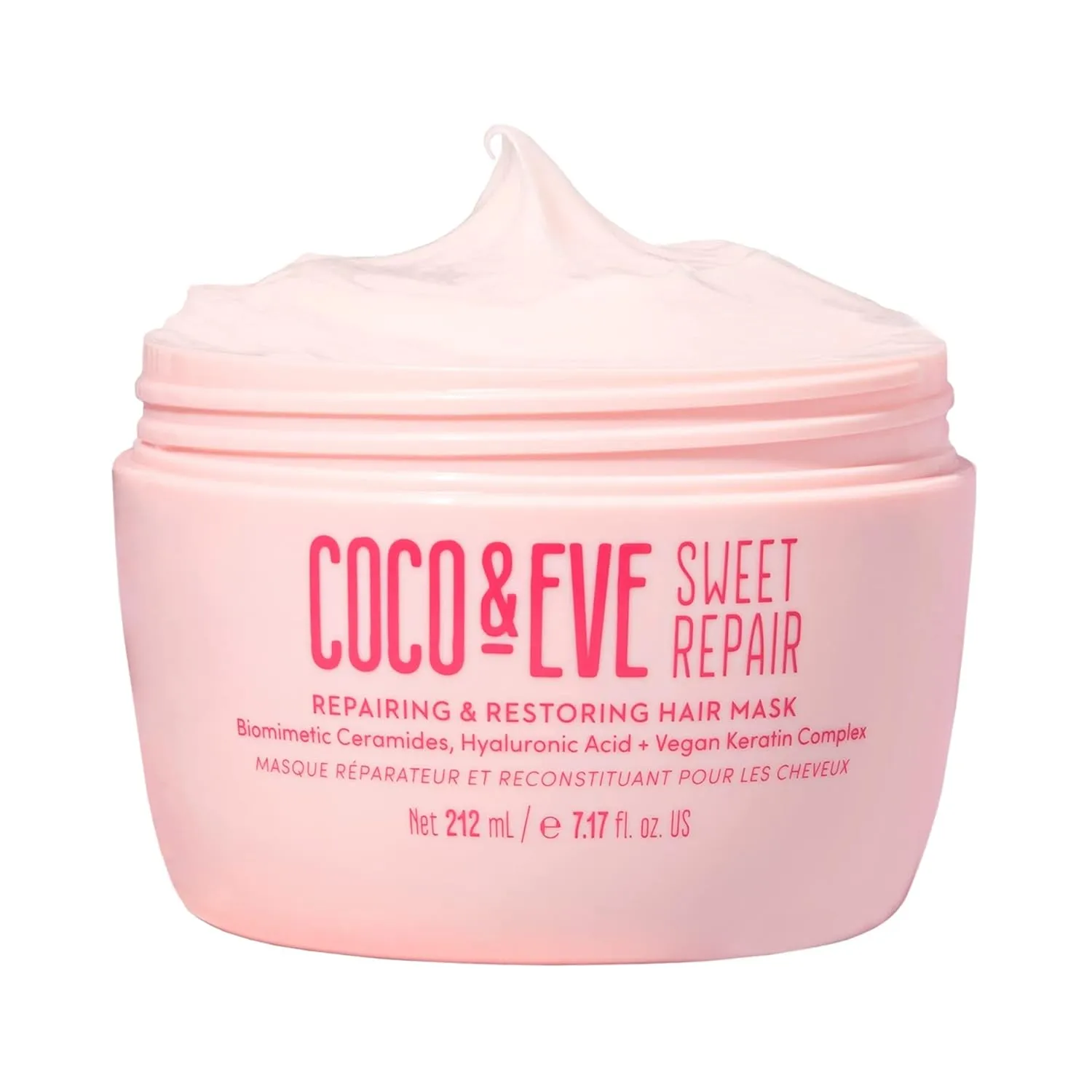 Coco & Eve Sweet Repair Repairing and Restoring Hair Mask. 85% stronger hair, reduce hair damage by 65%. Biomimetic Ceramides, Hyaluronic Acid, Vegan Keratin. Increase Hydration & Shine.