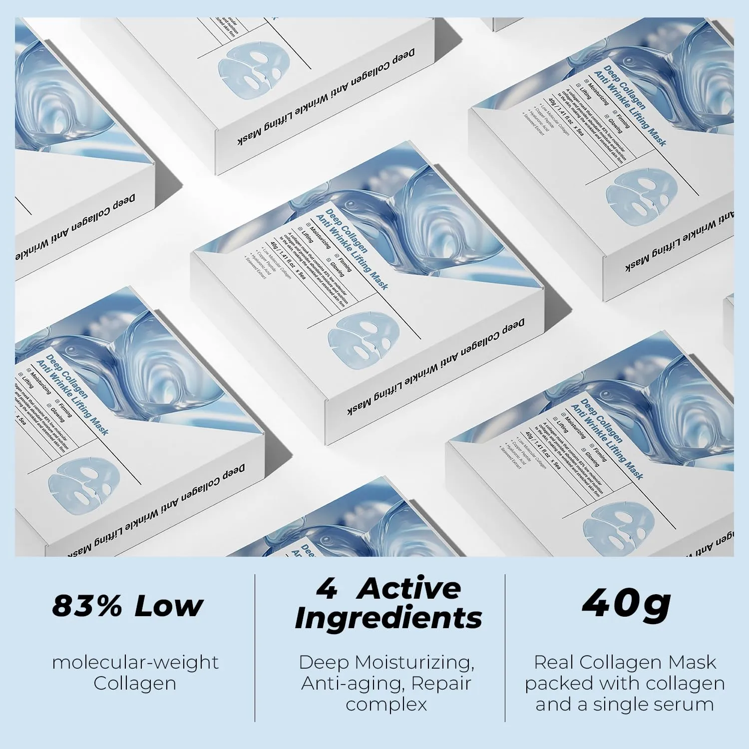 Collagen Face Mask 40gx5ea Deep Collagen Anti Wrinkle Lifting Mask with Copper Peptide Hyaluronic Acid Overnight Real Collagen Face Mask Sheets for Moisturizing, Lifting, Firming, Glowing