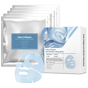 Collagen Face Mask 40gx5ea Deep Collagen Anti Wrinkle Lifting Mask with Copper Peptide Hyaluronic Acid Overnight Real Collagen Face Mask Sheets for Moisturizing, Lifting, Firming, Glowing