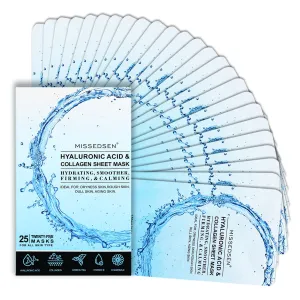 Collagen Face Mask Skincare For Women Hyaluronic Acid Moisturizing Firming Calming Hydrating Pore Treatment Anti-Aging of Different Ages and Skin Types Urban Beauty Secret 25 PCS