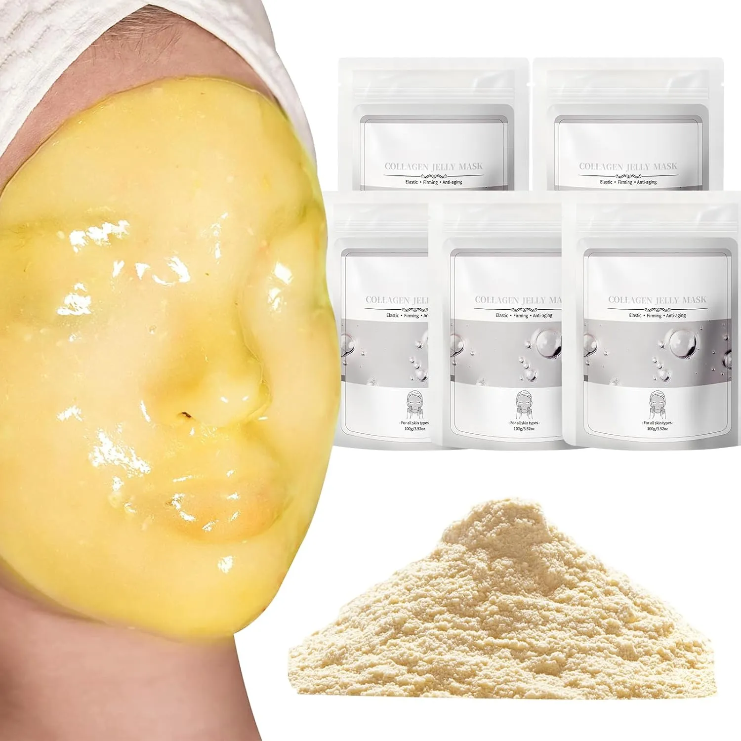 Collagen Jelly Masks for Facials Professional 5 Pack 17.6 Oz, Gel Powder Collagen Face Masks Skincare for Women Men, Firming, Lifting, Anti Aging Peel Off Mask, Christmas Gifts Sheets Mask