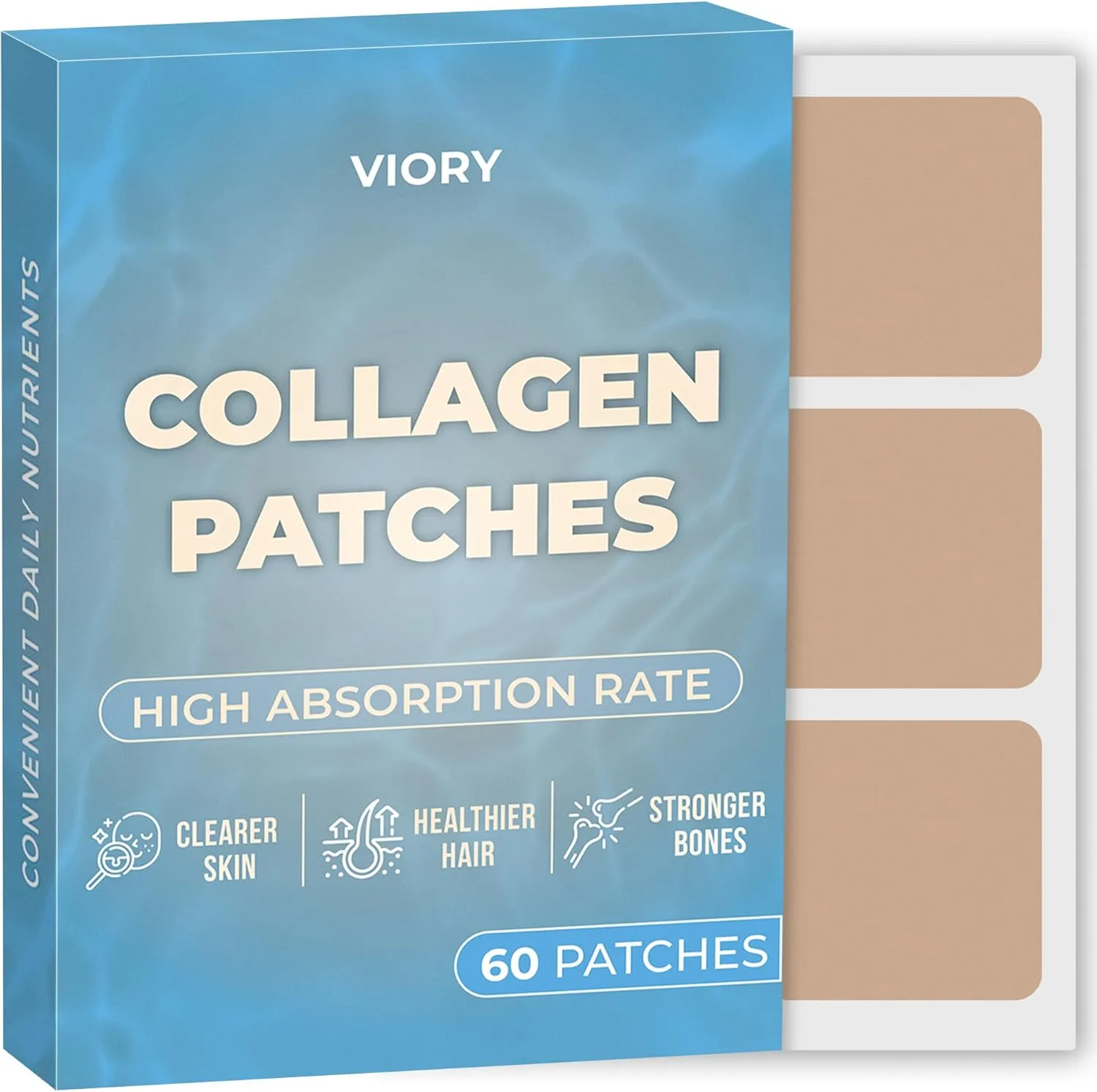Collagen Patches (Pack of 60) - 100% Natural Patch for Women and Men - Body & Skin Support - with Glutathione - Firming, Focus, Energy - Enhanced Formula
