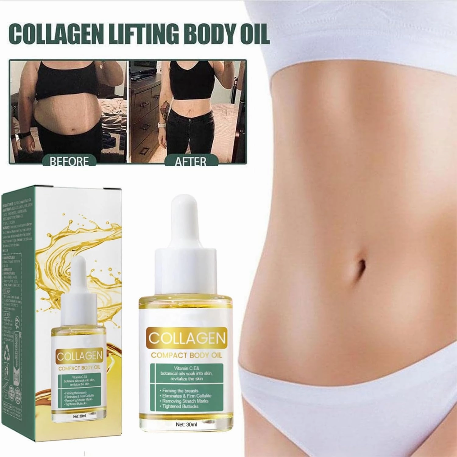 Collagen Lifting Body Oil, Anti Aging Collagen Serum, Firming & Wrinkle-Reducing, Lmprove Sagging Skin, Skin Care Moisturizer, Reduces Fine Lines & Wrinkles, for All Skin Types (3Pcs)