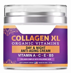 Collagen XL Day & Night Anti-Aging Cream – Organic Face Moisturizer with Hyaluronic Acid, Vitamin A, C, E & B5 – Wrinkle Cream for Face, Neck & Eye Area – 2 oz
