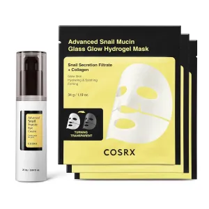 COSRX Snail Mucin Peptide Eye Cream   Hydrogel Mask 3EA- Snail Mucin Peptide Under Eye Cream and Glass Glow Hydrogel Collagen Face Mask, Travel Essentials, Stocking Stuffers, Korean Skin Care
