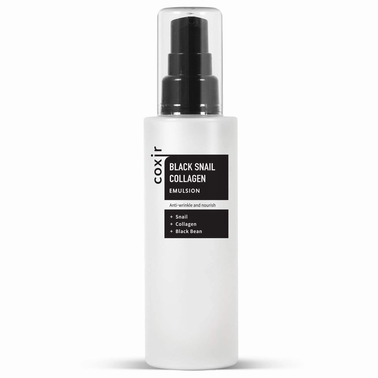 coxir BLACK SNAIL COLLAGEN EMULSION | Black Rice, Snail Mucin, Collagen, Hyaluronic Acid | Lightweight Face Moisturizer | Firming, Nourishing, Korean Skin Care [100ml/3.38 fl.oz]
