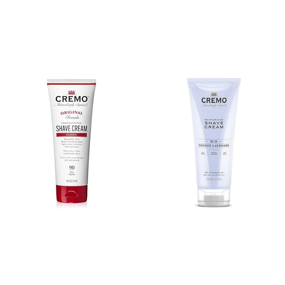 Cremo Barber Grade Original and French Lavender Shave Creams, 6 Fl Oz Each - Ultra-Slick Shaving Cream Fights Nicks and Razor Burn
