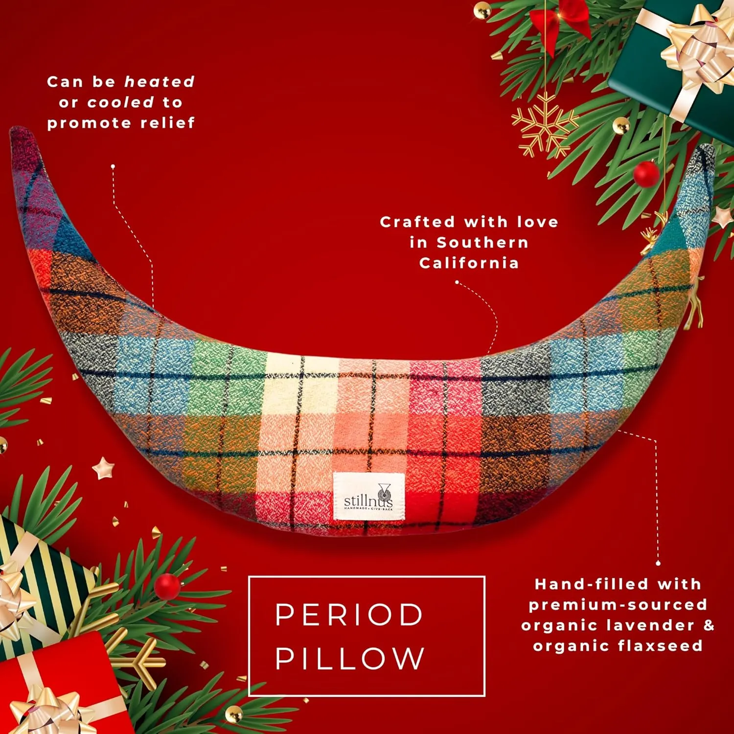 Crescent Moon Aromatherapy Pillow - Organic Lavender & Flax Seed for Hot & Cold Therapy | Relaxation & Stress Relief | Period Pain Relief & Self-Care Gift