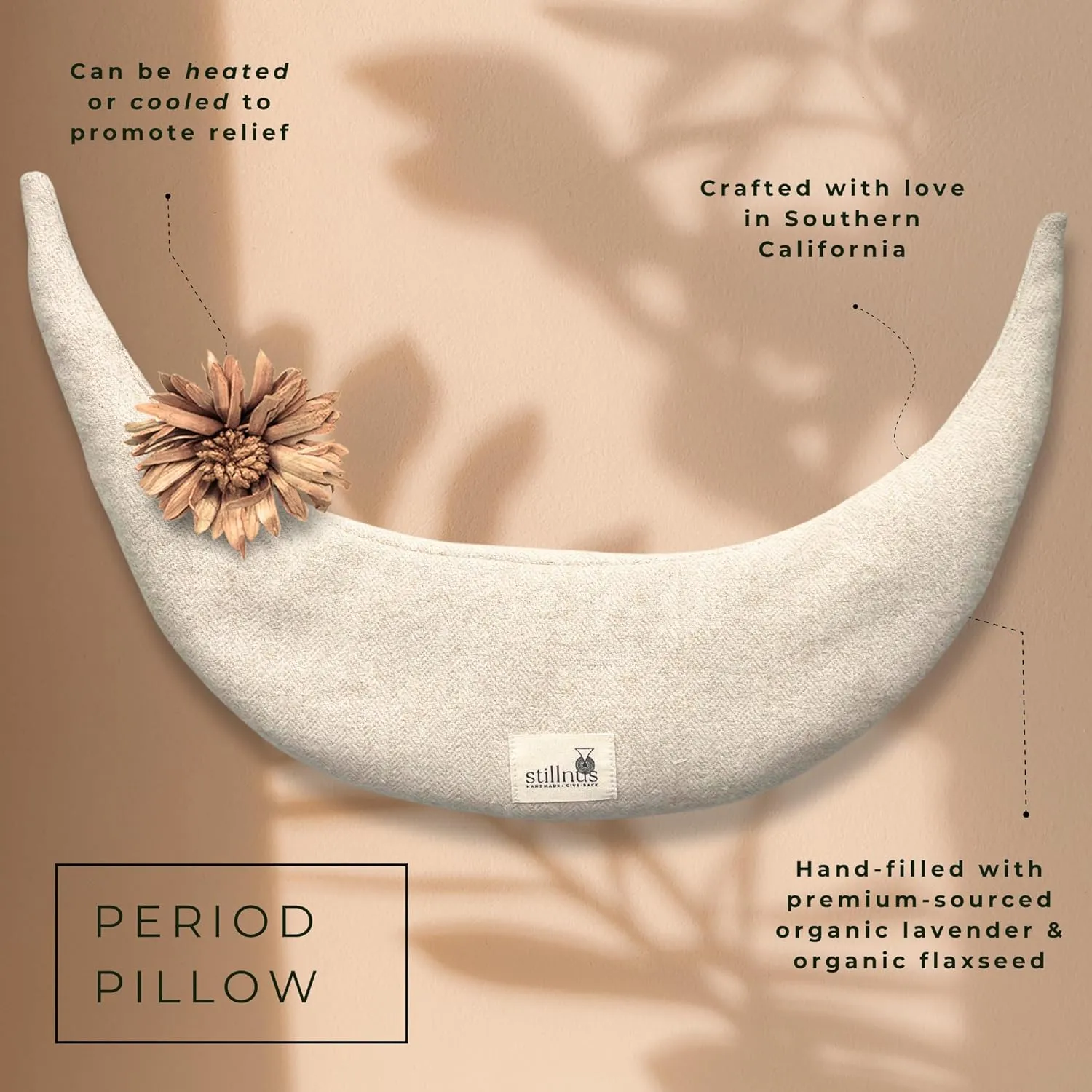 Crescent Moon Aromatherapy Pillow - Organic Lavender & Flax Seed for Hot & Cold Therapy | Relaxation & Stress Relief | Period Pain Relief & Self-Care Gift