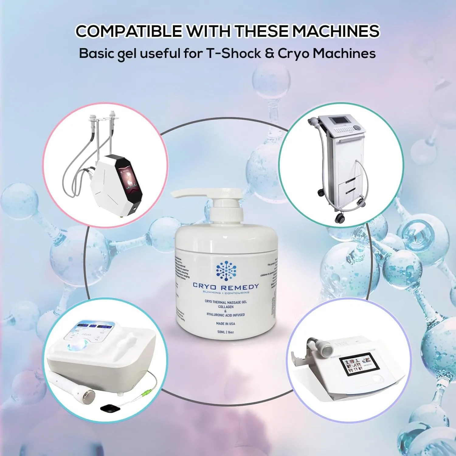 Cryo Preparation Conductive Gel with Hyaluronic Acid and Plant based Collagen for use with RF Facial Firming, Cryo Laser Hair Removal, Reducing Cellulite, Toning and Slimming Machines - 16oz 500ml