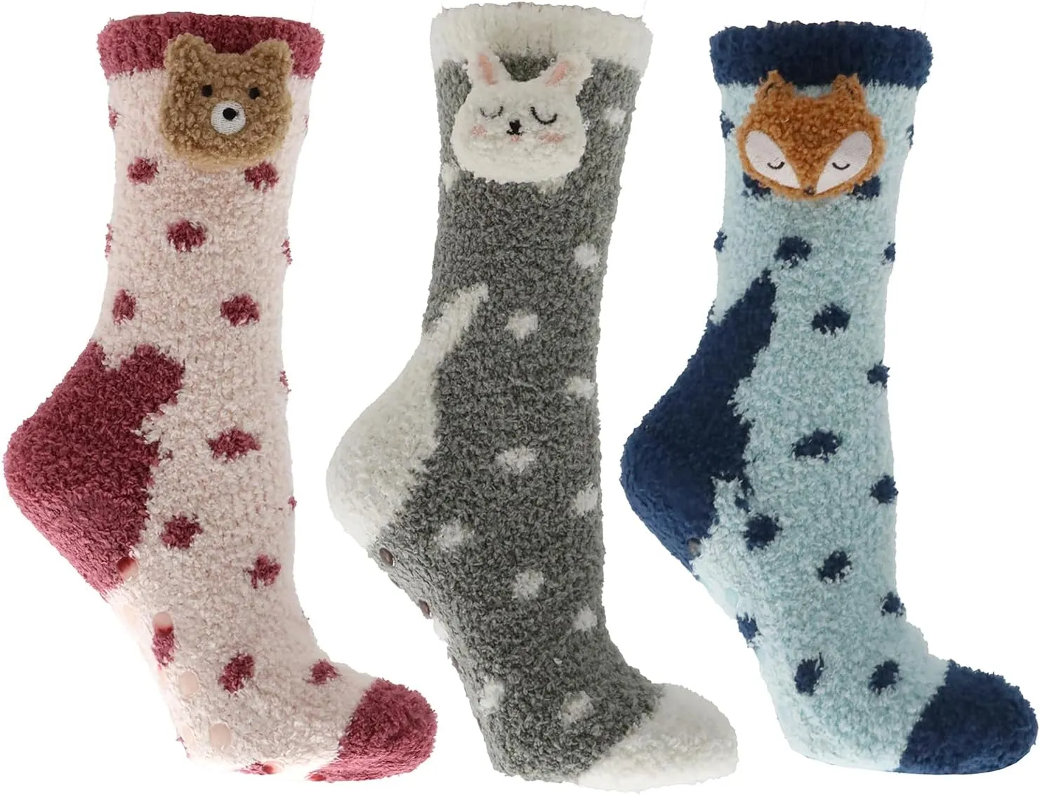 Cuddly Pets Gift Box Set: 3 Pairs of Embroidered Lavender and Shea Infused Socks [Rabbit/Tiger/Bear]
