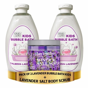 Dead Sea Collection Bubble Bath Kids with Calming Lavender Scent with Natural Dead Sea Minerals Pack of 2 (33,8 fl oz Each) and Lavender Salt Body Scrub - 23.28 oz - Bundle