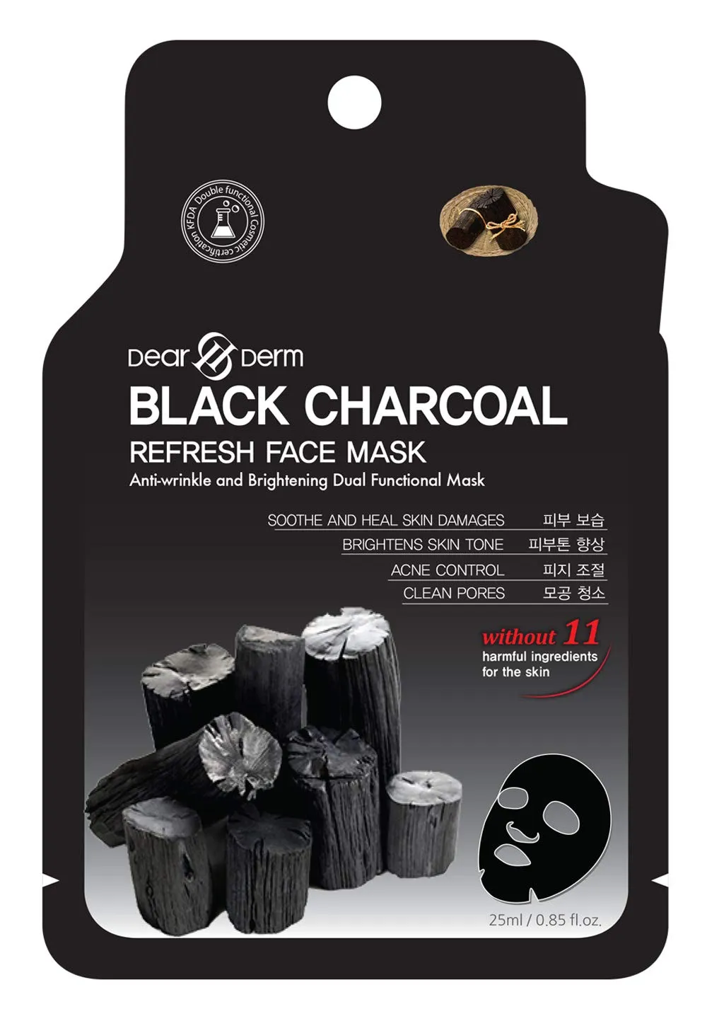 Dearderm Black Charcoal Purifying Face Mask (10pcs) for Blackhead Remover and Pores Minimizer