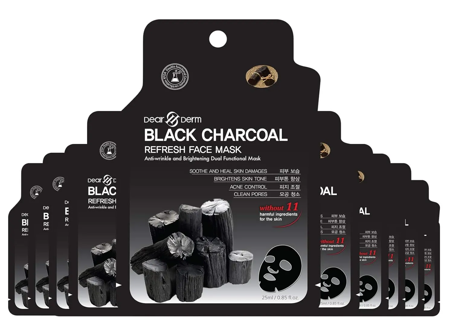 Dearderm Black Charcoal Purifying Face Mask (10pcs) for Blackhead Remover and Pores Minimizer