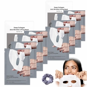 Deep Collagen Overnight Face Mask Bio-Collagen Sheet Masks for Intense Hydration, Firming & Anti-Aging Peel-Off Collagen Masks for Glowing Skin (8PCS)