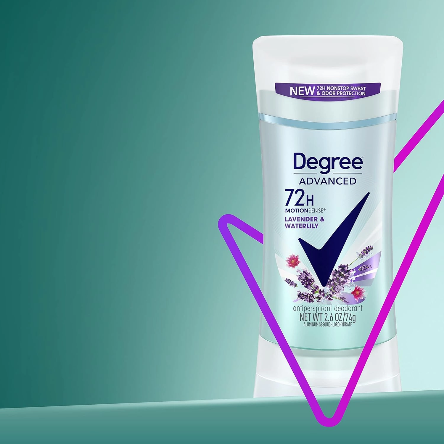 Degree Antiperspirant Deodorant 72-Hour Sweat and Odor Protection Lavender and Waterlily Antiperspirant for Women with MotionSense Technology 2.6 oz 4 Count
