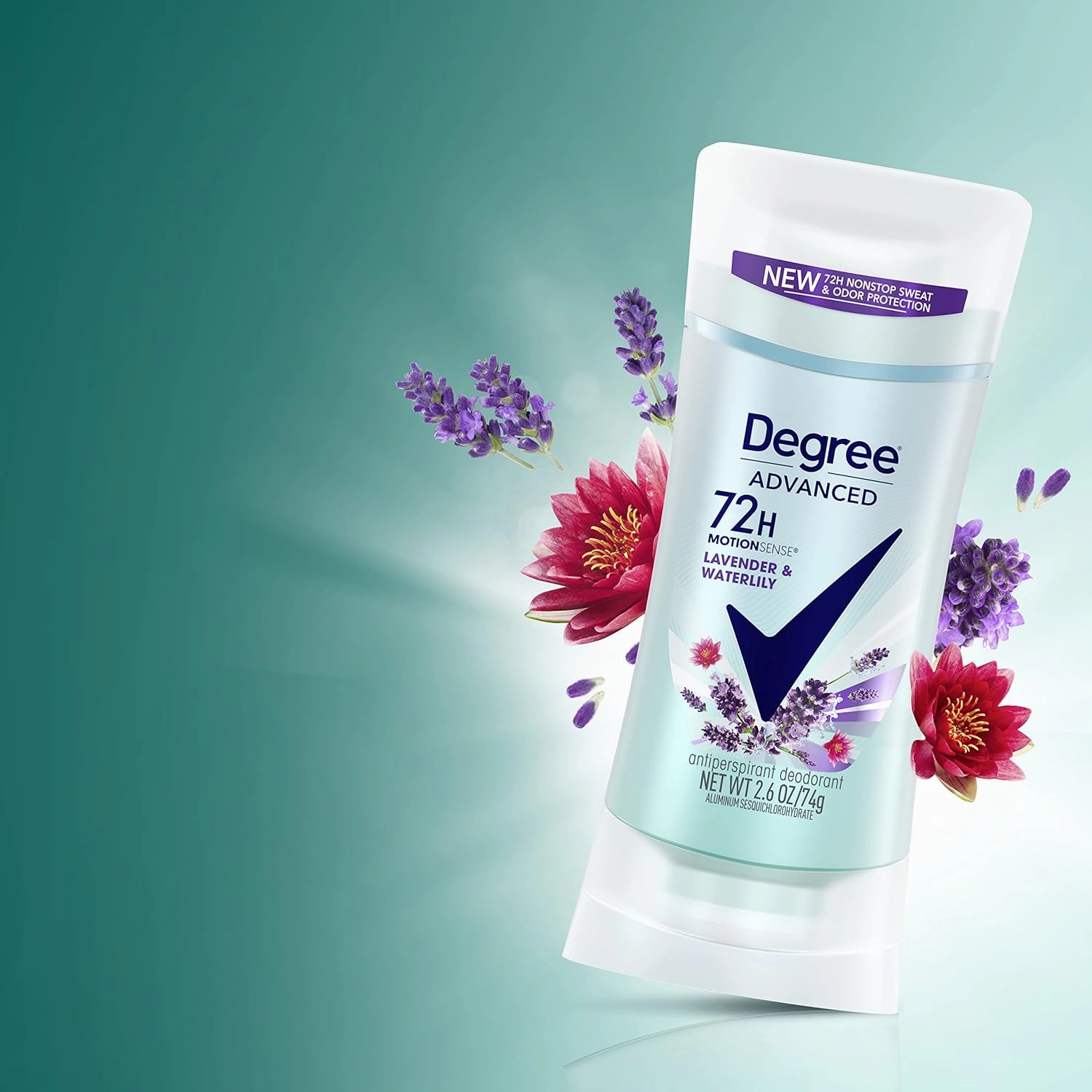 Degree Antiperspirant Deodorant 72-Hour Sweat and Odor Protection Lavender and Waterlily Antiperspirant for Women with MotionSense Technology 2.6 oz 4 Count