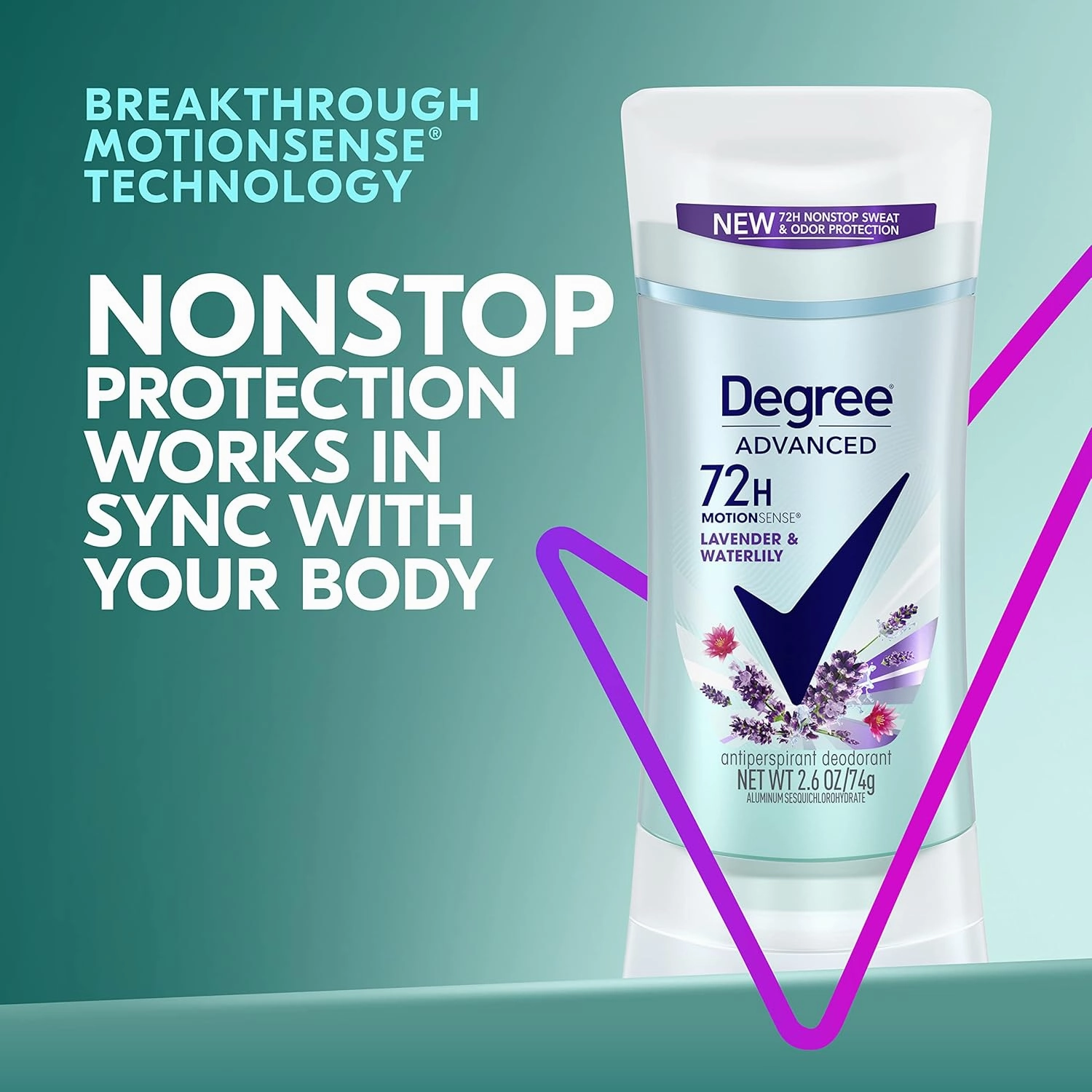 Degree Antiperspirant Deodorant 72-Hour Sweat and Odor Protection Lavender and Waterlily Antiperspirant for Women with MotionSense Technology 2.6 oz 4 Count