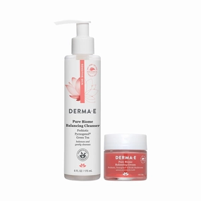 Derma E Pure Pure Biome Balancing Cleanser- For Sensitive Skin Fragrance-Free, 6oz & Pure Biome Balancing Cream, 2 OZ