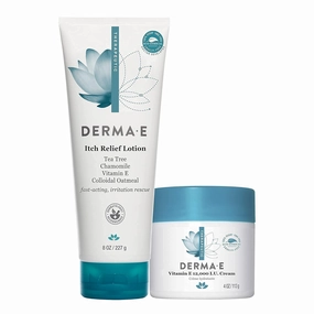 Derma E Sensitive Skin Set Vitamin E 12,000 IU Cream (4oz) Soothing Relief Lotion (8oz) – Natural Body & Face Moisturizers to Calm, Soften & Protect Irritated Skin