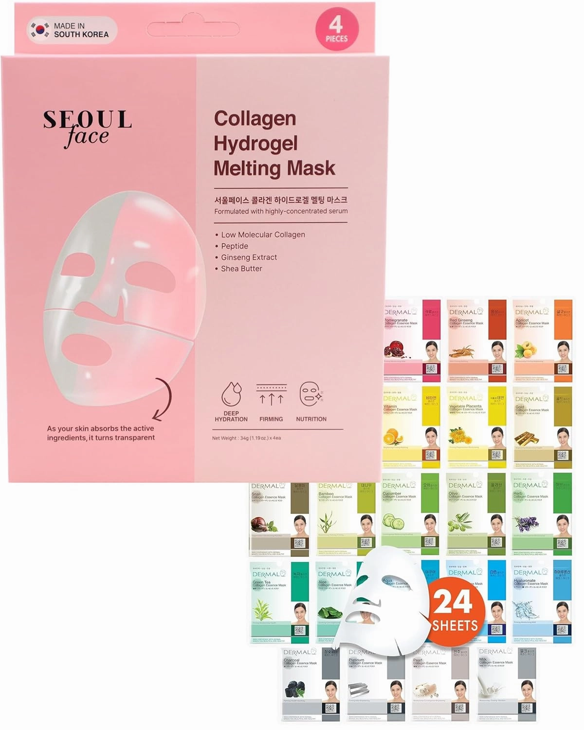 DERMAL 24 Combo Pack A   Collagen Hydrogel Melting Jelly Gel Mask 4ea Bundle