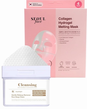 DERMAL Rice Bubble Cleansing Pad, 80 pads   Collagen Hydrogel Melting Jelly Gel Mask 4 ea Bundle