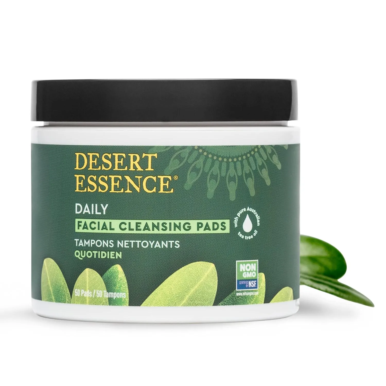 Desert Essene Daily Facial Cleansing Pads with Pure Australian Tea Tree, Witch Hazel, Calendula & Chamomile - Reduce Oil, Minimize Pores - Plant-Based Cleanser - Vegan, Non-GMO, Cruelty-Free - 50 Pads
