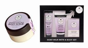 Dionis Goat Milk Lavender Blossom Skincare Bundle – Whipped Body Scrub & 3-Piece Gift Set with Soap, Hand & Body Cream, and Sugar Scrub – Exfoliates, Softens & Moisturizes Dry Skin