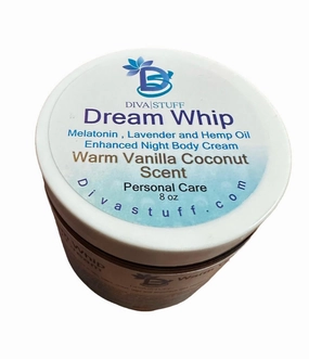 Diva Stuff Dream Whip Warm Vanilla Coconut Scent, Magnesium Enhanced Body Cream,Large 8 ounce Jar of Product