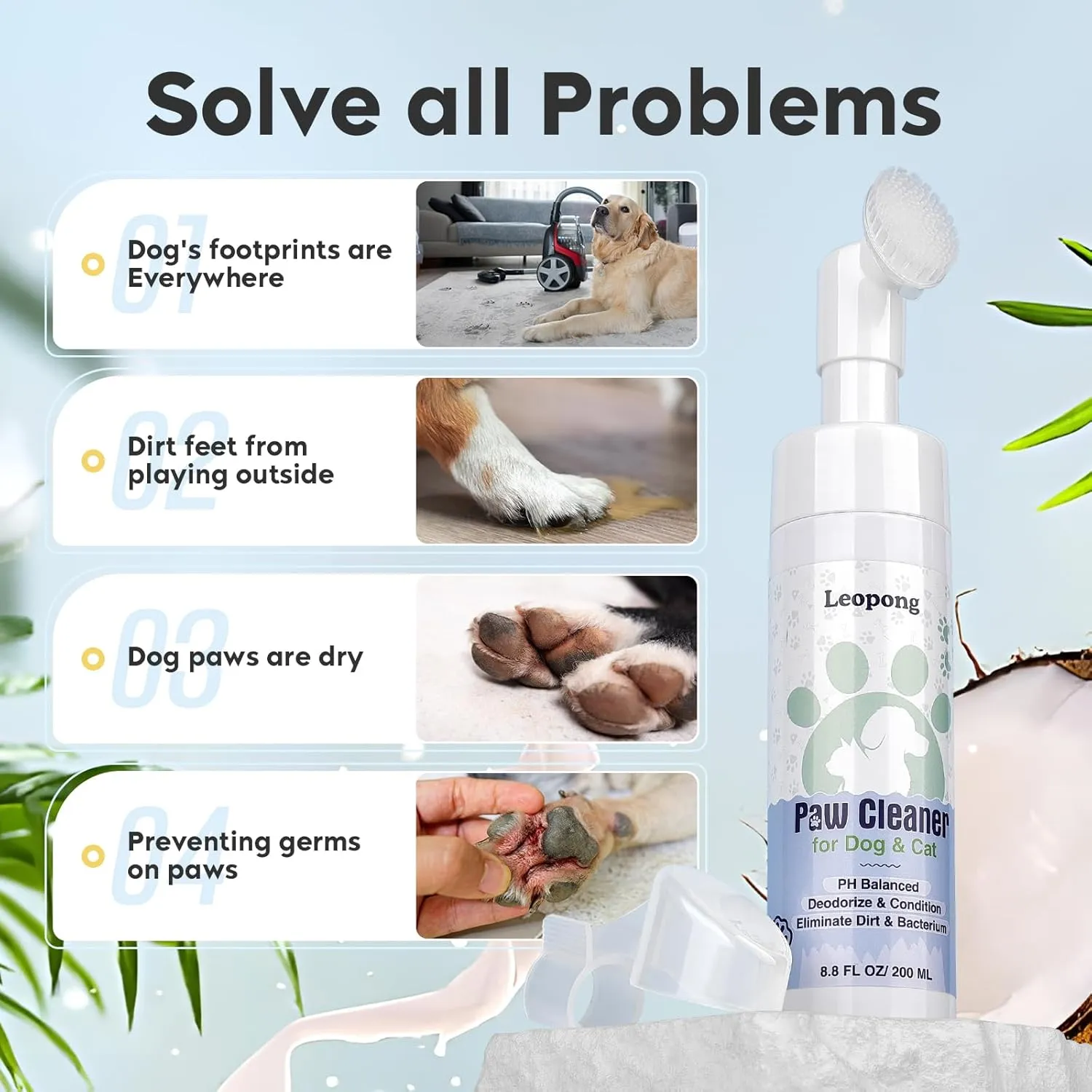 Dog Paw Care Kit - Cleaner for Large, Medium, Small, XL Breeds - Balm for Healing, Repairing & Restoring Dry, Cracked Paws & Nose - Protector for Pet Foot Washer Care