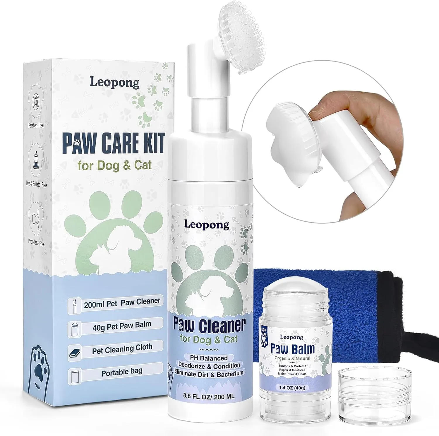 Dog Paw Care Kit - Cleaner for Large, Medium, Small, XL Breeds - Balm for Healing, Repairing & Restoring Dry, Cracked Paws & Nose - Protector for Pet Foot Washer Care