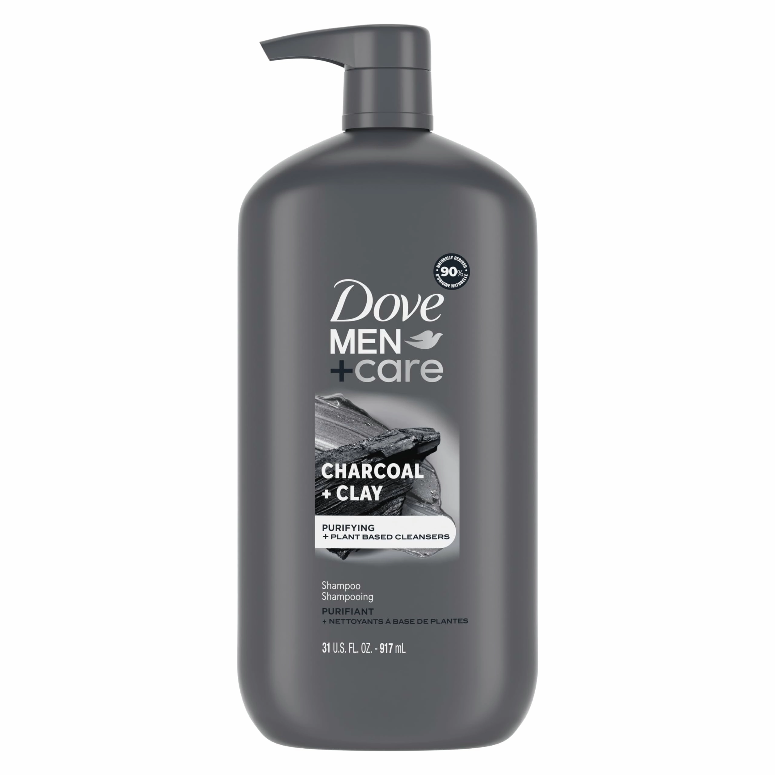 DOVE MEN CARE DV M SH Charcoal Pump Purifying Shampoo Charcoal   Clay for Stronger, More Resilient Hair, with Plant-Based Cleansers, 31 oz