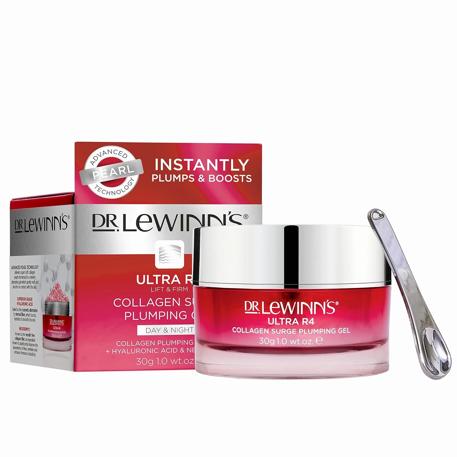Dr Lewinn's Ultra R4 Collagen Surge Plumping Gel - Collagen Face Cream Pearls, Hyaluronic Acid, Neodermyl Facial Skin Care Products, Skin Firming & Tightening Lotion, Day/Night Moisturizer for Face