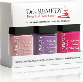 Dr’s Remedy 3 Pack Nail Polish Kit - Hop To It, Be Hopeful Trio - Non Toxic and Organic All Natural Enriched Nail Strengthener - HOPEFUL Hot Pink/RESILIENT Rose/AMITY Amethyst