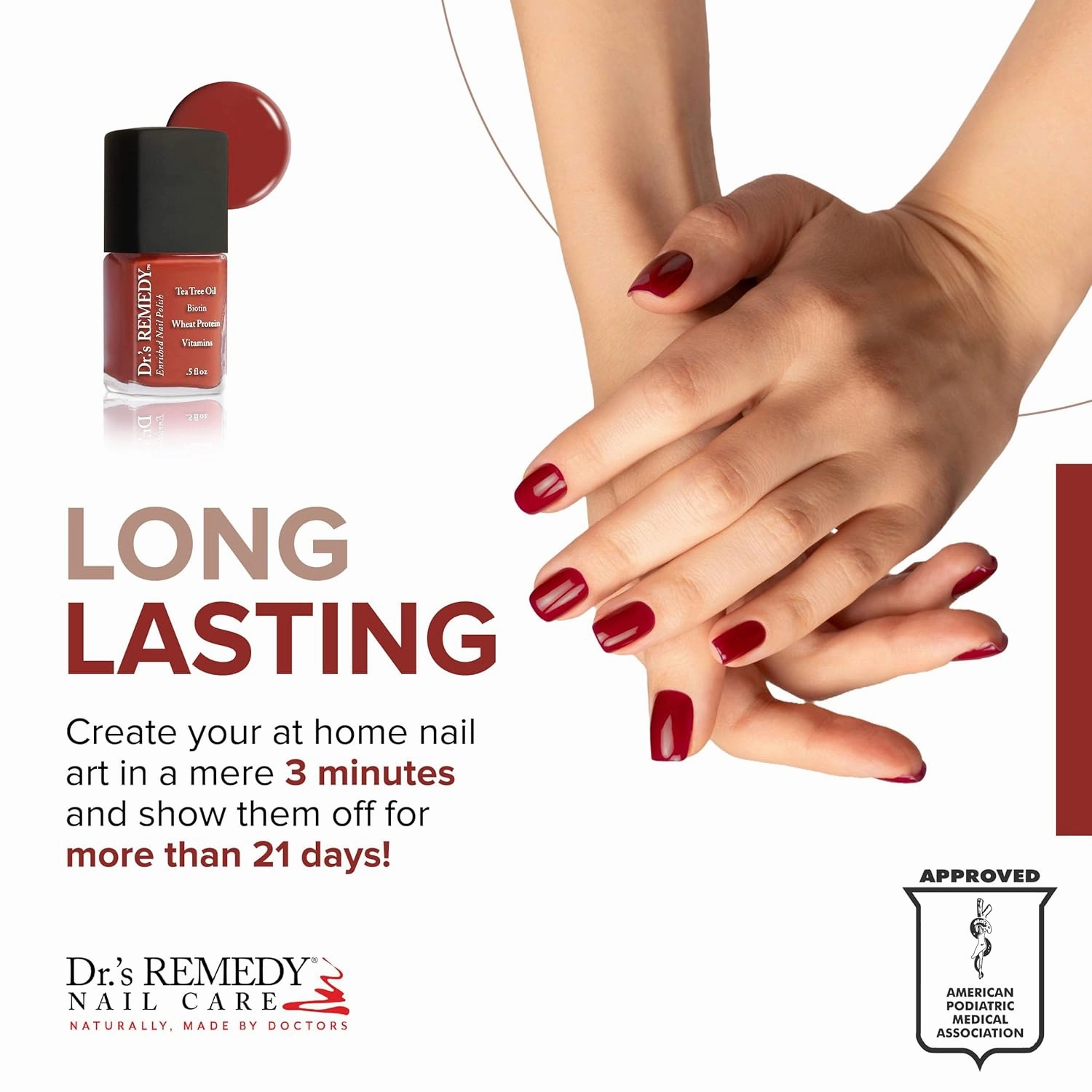 Dr’s Remedy Enriched Nail Polish: Non Toxic, All Natural, and Organic - Doctor Formulated: Strengthens, Restores, Heals, and Protects '24-Free' - CLARITY Coral Red