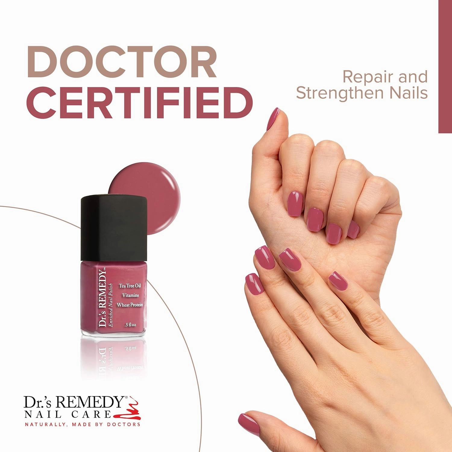 Dr’s Remedy Enriched Nail Polish: Non Toxic, All Natural, and Organic - Doctor Formulated: Strengthens, Restores, Heals, and Protects '24-Free' - RELAXING Rose