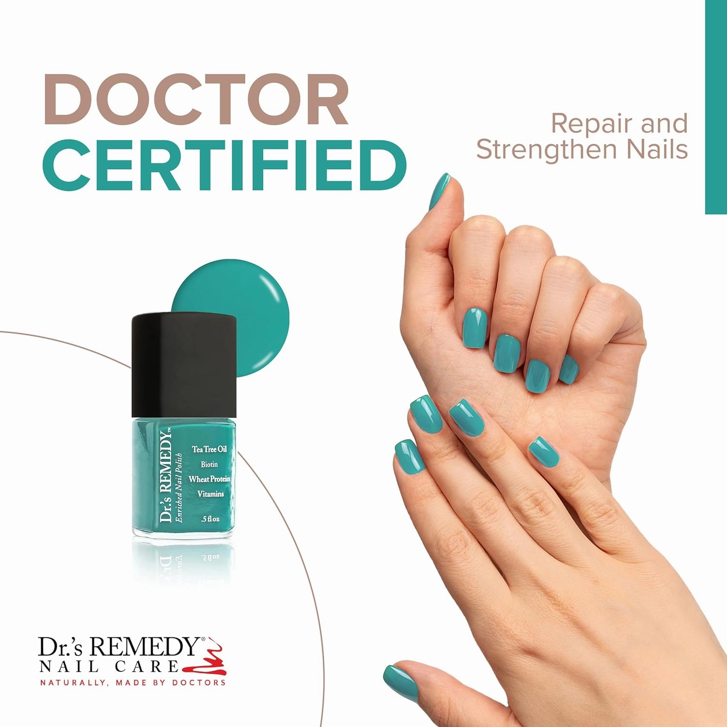 Dr’s Remedy Nail Polish, All Natural Enriched Nail Strengthener Non Toxic and Organic - JUBILANT Jade