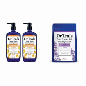 Dr Teal's Body Wash with Epsom Salt (2 Pack) 24oz & Epsom Salt Soaking Solution Lavender 3lbs