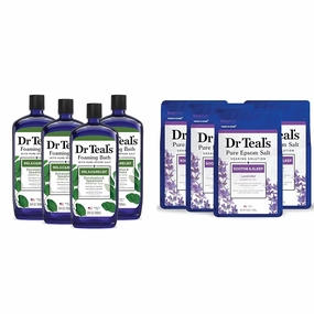 Dr Teal's Epsom Salt Bath with Eucalyptus & Lavender, Foaming Bath 34 fl oz (Pack of 4) & Epsom Salt Soak 3 lb (Pack of 4)