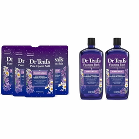 Dr Teal's Epsom Salt Soak & Foaming Bath Bundle with Melatonin, Lavender & Chamomile - 12 lb Salt Soak (4 Packs) & 68 fl oz Foaming Bath (2 Packs)